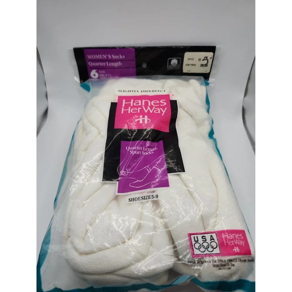 Vintage Women's Socks Hanes Her Way Cushion Quarter Sport 6 Pairs 1994 Size 9-11